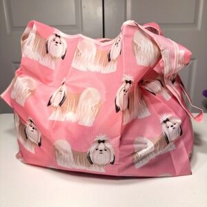 EasyEarth Shih Tzu Reusable Shopping Bag Pink Dog Print EcoSilk Tote Large